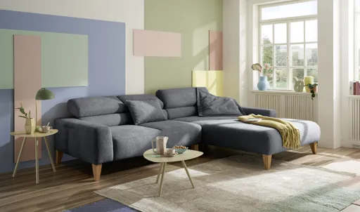 Ecksofa CHENOA - 2-Sitzer mit Longchair rechts, Sitzvorzug motorisch, Stoff, Anthrazit