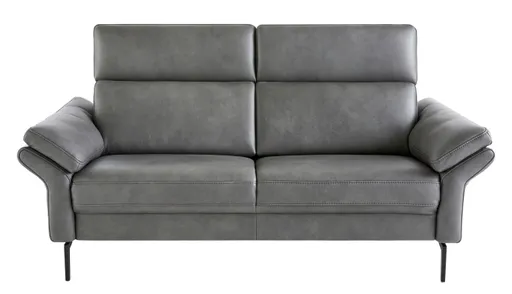 Sofa Atella - 2,5 Sitzer inkl. motorischem Sitzvorzug, Kopfteilverstellung, Leder, Anthrazit