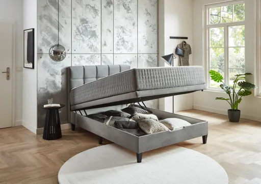 Boxbett - Liegefläche ca. 140x200 cm, Stoff, Grau