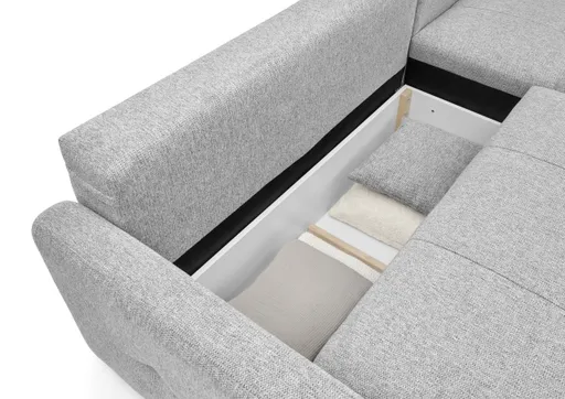 Ecksofa EDWIN - 2-Sitzer, Ecke rechts inkl. Schlaffunktion und Bettkasten, Stoff, Dunkelgrau