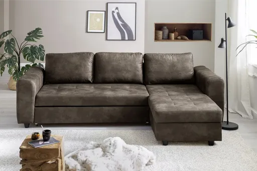 Ecksofa - 2-Sitzer, Ecke rechts, Stoff, Dunkelbraun