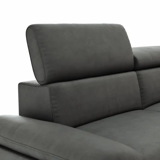 Ecksofa Felipa - 2,5-Sitzer mit Longchair rechts inkl. Armlehne verstellbar und Rückenlehne/Sitztiefe verstellbar (motorisch), Leder, Grau