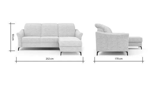 Ecksofa Canterbury - 2,5-Sitzer mit Longchair rechts, Stoff, Offwhite
