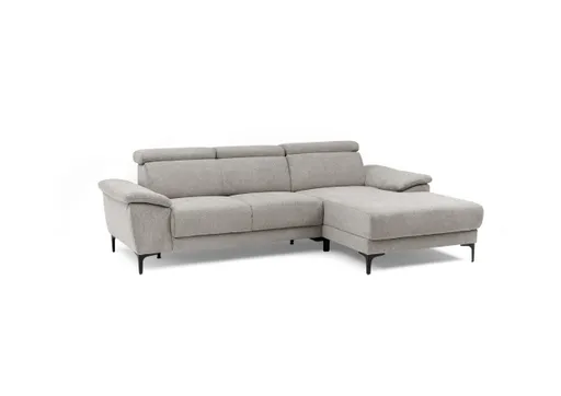 Ecksofa EZRA - 2-Sitzer, Ecke rechts inkl. Kopfteilverstellungen, Relaxfunktion im Longchair, Stoff, Taupe
