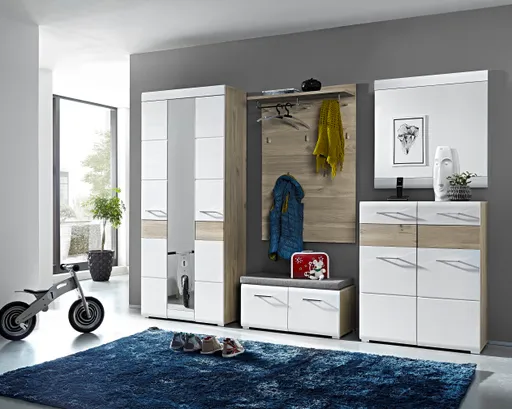 Garderobenschrank - B ca. 84 cm, Silbereiche Nachbildung, Weiß