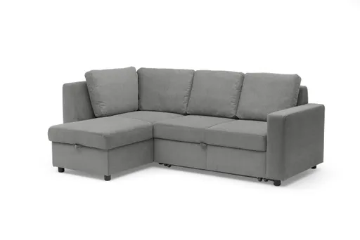 Ecksofa PRO FLEXX - Ecke links, 2-Sitzer inkl. Schlaffunktion und Bettkasten, Stoff, Grau