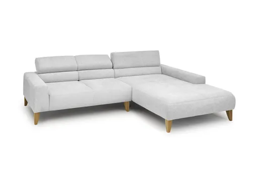 Ecksofa CHENOA - 2-Sitzer mit Longchair rechts, Sitzvorzug motorisch, Stoff, Silbergrau