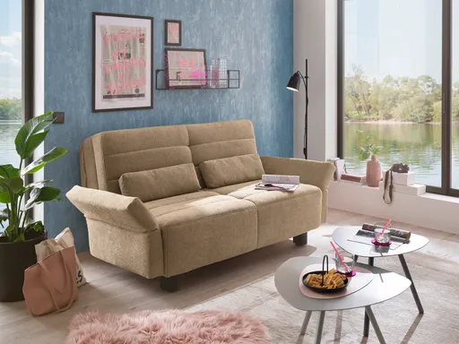  Faltsofa Easy - 2-Sitzer, ca. 140 cm inkl. Schlaffunktion/Topper/Armteil verstellbar, Stoff, Braun