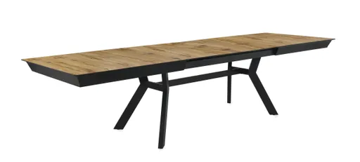 Esstisch - ausziehbar, LB ca. 200x100 cm, Wildeiche Nachbildung, Schweizer Kante, Schwarz