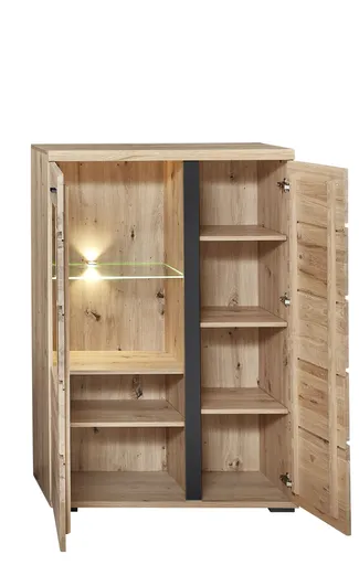 Vitrine - mit Beleuchtung, Holzfarben, Teilmassiv