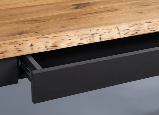 Schreibtisch MEIRA - Wildeiche massiv, Metall schwarz