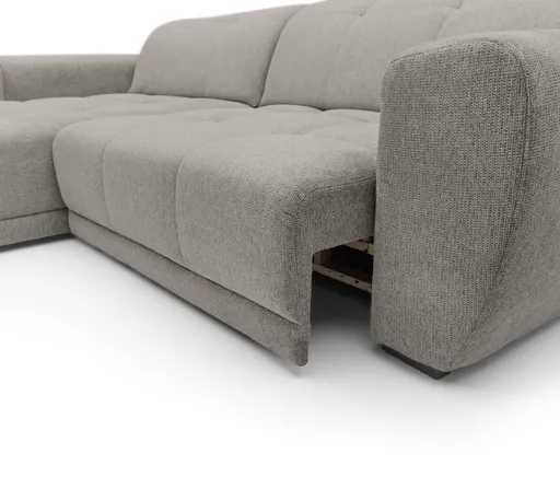 Ecksofa - Longchair links mit 2-Sitzer, Kopfteil verstellbar, Sitztiefe verstellbar motorisch, Stoff, Taupe
