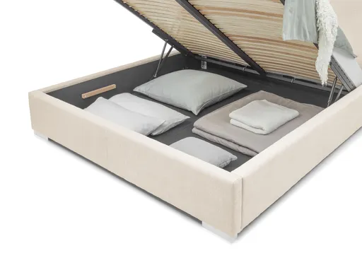 Bettgestell SANDRIN A- Liegefläche ca. 180x200 cm, Stoff, Creme, inkl. Lattenrost und Stauraum