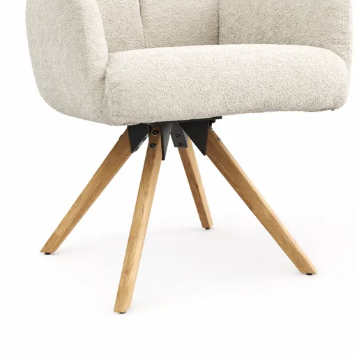 Armlehnstuhl Evania - Dreh und Relax-Funktion, niedriger Rücken, Stoff, Creme