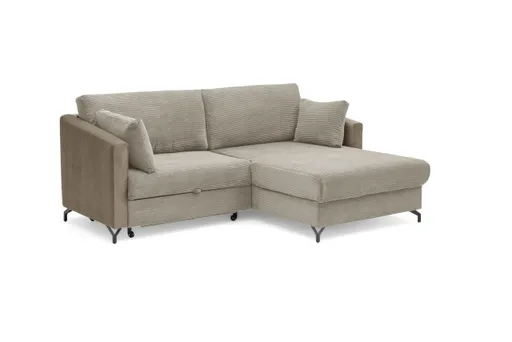 Ecksofa - 1,5-Sitzer, Ecke rechts inkl. Schlaffunktion und Bettkasten, Stoff, Hellbraun