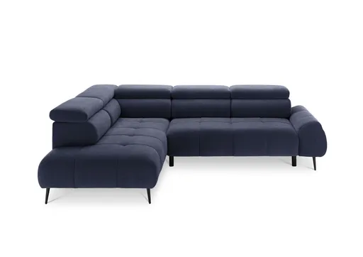 Ecksofa - Ecke links mit 2-Sitzer, Sitzvorzug motorisch, Kopfteil verstellbar, Stoff, Dunkelblau