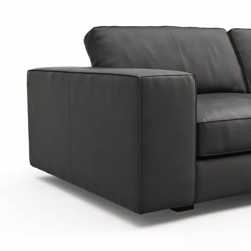 Sofa Aprino 1 - 3,5-Sitzer L, Dickleder, Schwarz, Armlehne Block breit