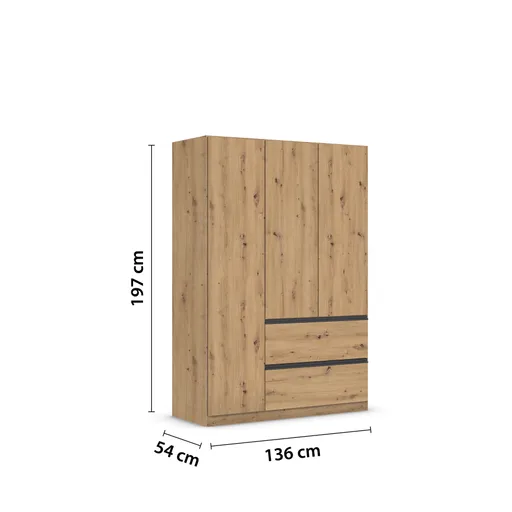 Drehtürenschrank RASA- B ca. 136 cm, Eiche  Dekor