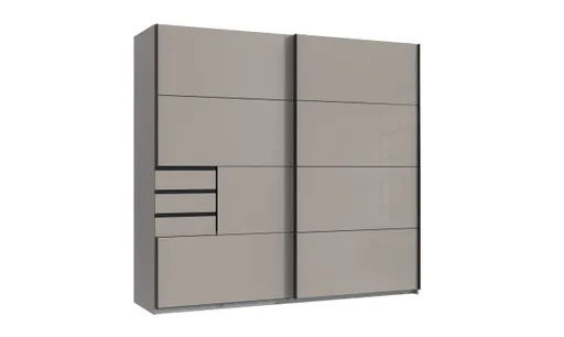 Schwebetürenschrank- B ca. 225 cm, Graubeige, Glas, Graubeige