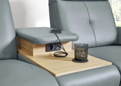 Sofa - 2-Sitzer mit Ablagetisch, Leder, Graublau