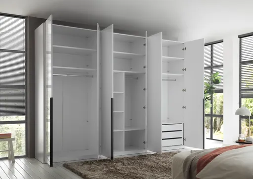 Drehtürenschrank- B ca. 300 cm, Weiß, Weiß Hochglanz