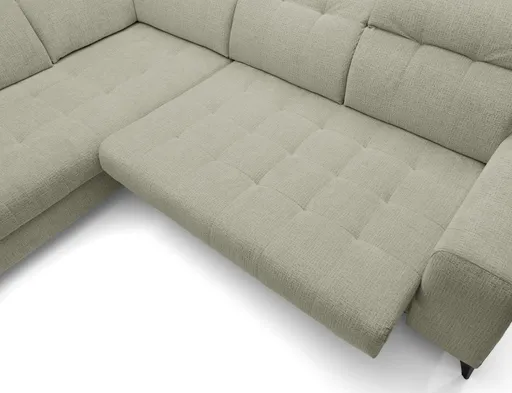 Ecksofa - Ecke links mit 2-Sitzer, Kopfteil verstellbar, Sitztiefe verstellbar motorisch, Stoff, Perlmutt