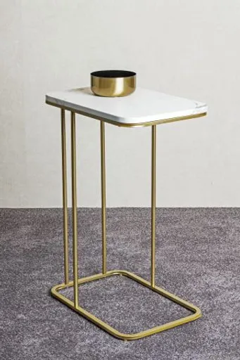 Beistelltisch - B/H/T ca. 45x67x30 cm, Marmoroptik, Goldfarben