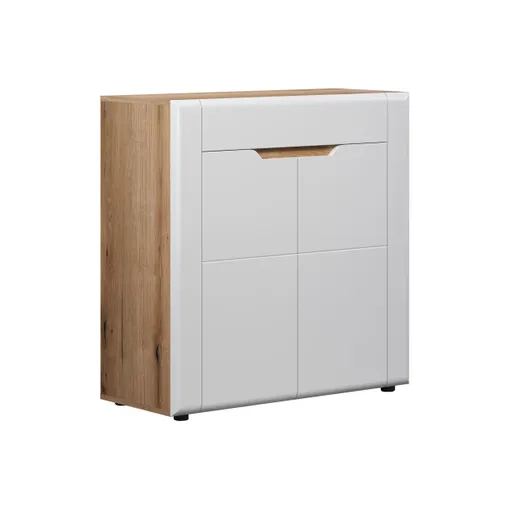 Kommode - B ca. 91 cm, Eiche Evoke Nachbildung, Weiß Hochglanz