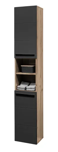 Hochschrank- B ca. 34 cm, Vintage Holz, Schwarz, Matt, Tiefzieh