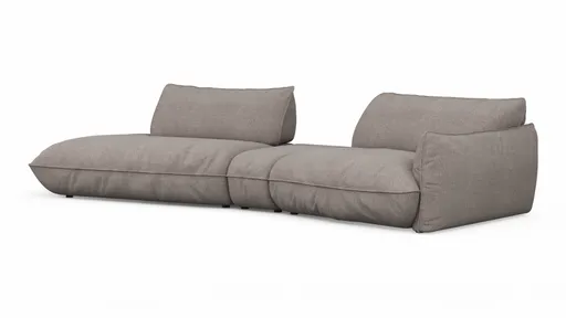 Trapezsofa Fluffy - 2-Sitzer mit Trapezelement und Abschlussteil inkl. Rückenlehne verstellbar, Stoff, Taupe