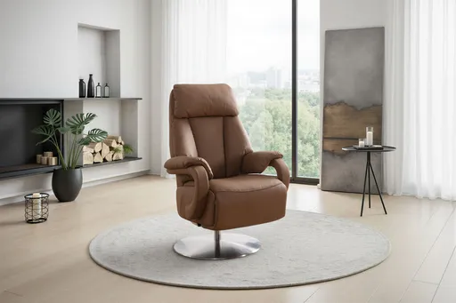 Sessel - Größe M, Relaxfunktion, Leder, Braun