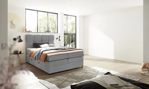 Boxspringbett SANDRIN R- Liegefläche ca. 160x200 cm, Stoff, Hellgrau, inkl. Stauraum	