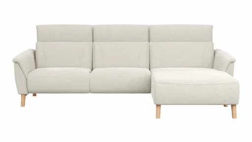 Ecksofa Nevin - 2-Sitzer mit Longchair rechts, inkl. Kopfpolsterverstellung, Stoff, Weiß