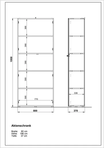 Aktenschrank GWEN - B ca. 80 cm, Eiche Nachbildung, Weiß