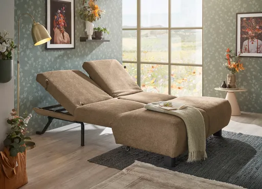 Faltsofa EBBY - 2-Sitzer ohne Armlehne, 140 cm inkl. Schlaffunktion/Relaxfunktion, Stoff, Braun