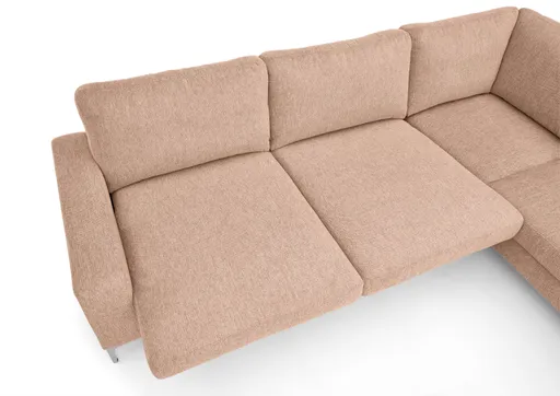 Ecksofa CALM 2.0 - 2,5-Sitzer mit Ecke rechts, Schlaffunktion mit Bettkasten, Stoff, Pfirsich