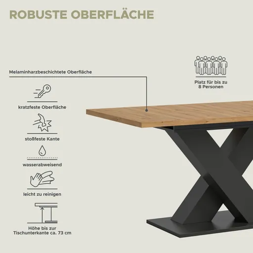 Esstisch - ausziehbar, LB ca. 150x90 cm, Artisan Eiche Nachbildung, Grau