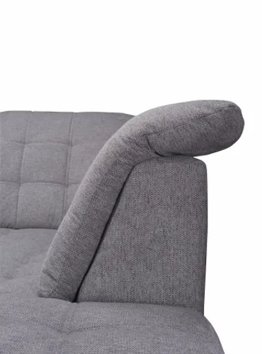 Ecksofa - 2-Sitzer, Ecke rechts inkl. Schlaffunktion und Bettkasten, verstellbare Kopfstützen, Stoff, Grau