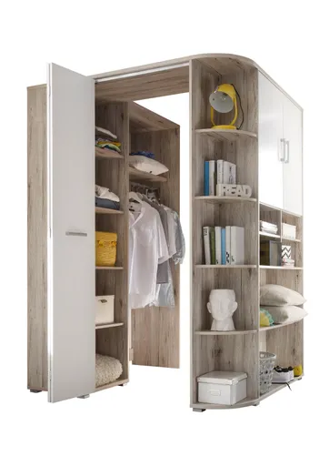 Eckschrank-  B ca. 133 cm, Eiche Dekor, Weiß