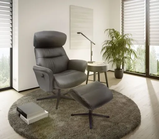 TV-Sessel MIO mit Hocker - drehbar, Kopfteilverstellung, Leder, Dunkelgrau