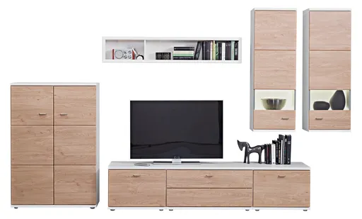 Wohnwand EM Multiplan - mit Beleuchtung, Wildeiche Dekor