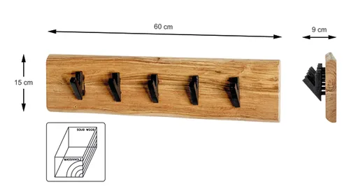Wandgarderobe - B ca. 60 cm, Akazie, Schwarz