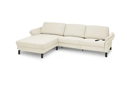Ecksofa CALM PREMIUM 2.0 - Longchair links mit 3-Sitzer, Relaxfunktion motorisch, Armlehne verstellbar, Stoff, Natur