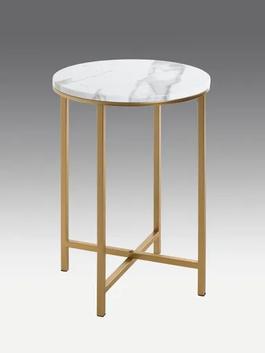 Beistelltisch - D/H ca. 39x53 cm, Marmoroptik, Goldfarben