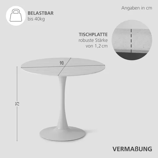 Esstisch - Ø/H ca. 90x75 cm, Travertinoptik, Beige