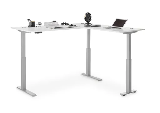Winkelschreibtisch - höhenverstellbar, LB ca. 185x177 cm, Weiß, Silberfarben