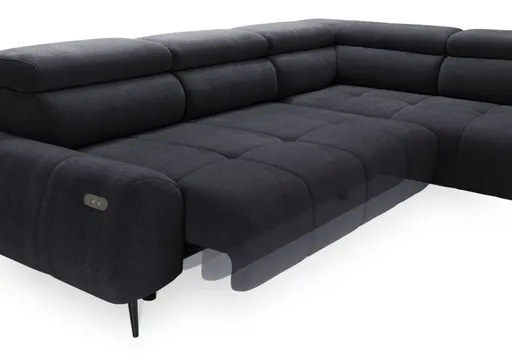 Ecksofa - Ecke links mit 2-Sitzer, Sitzvorzug motorisch, Kopfteil verstellbar, Stoff, Graphit