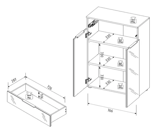 Büroschrank - B ca. 80 cm, Weiß