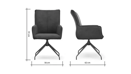Armlehnstuhl Calyra - drehbar, Stoff, Anthrazit