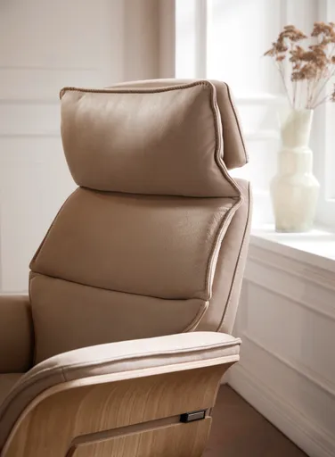 Relaxsessel Perano - Drehbar, Wildeiche hell, Leder, Beige